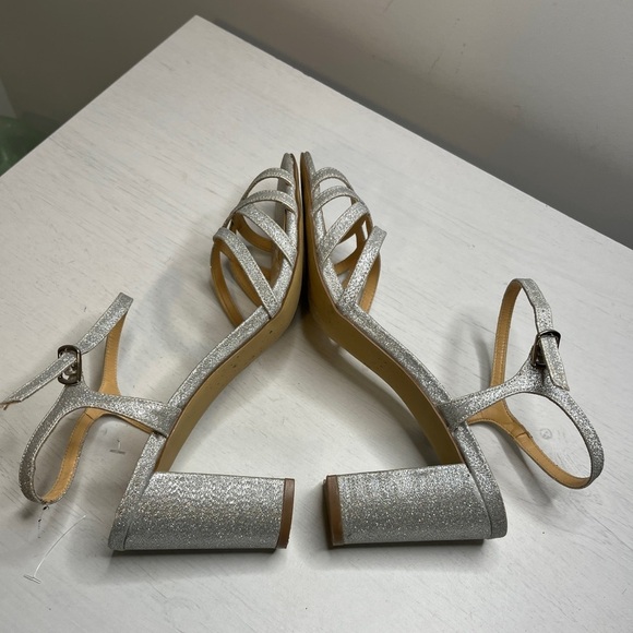 American Glamour/Badgley Mischka Silver Heels Sparkly Open Toe Sandal - Picture 4 of 11